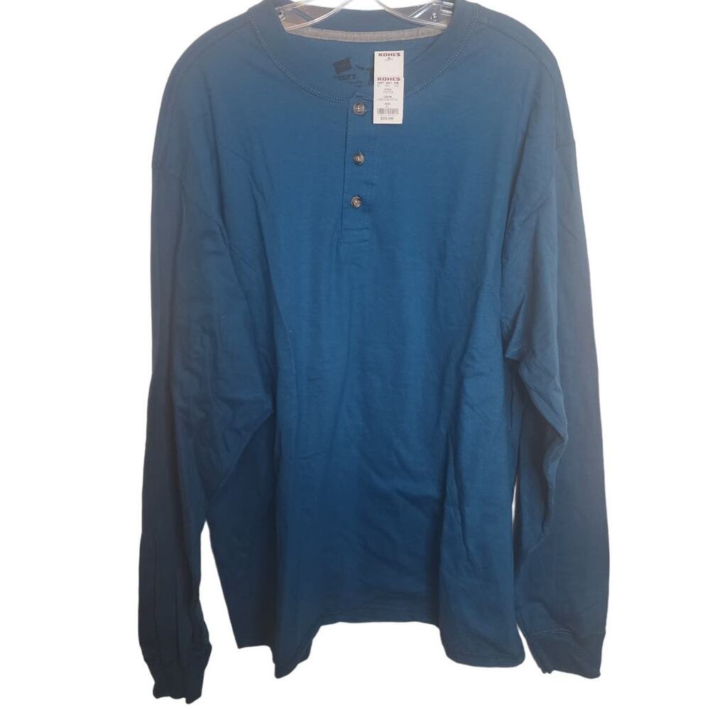 Hanes Beefy Long Sleeve Tee with 3 Buttons, NWT, XL
